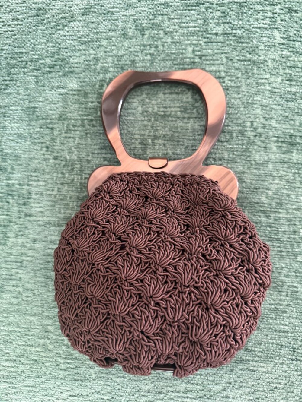 Gun-MarieNilsson Vintage Brown Macramé Handbag – Sculptural Tortoiseshell Handle